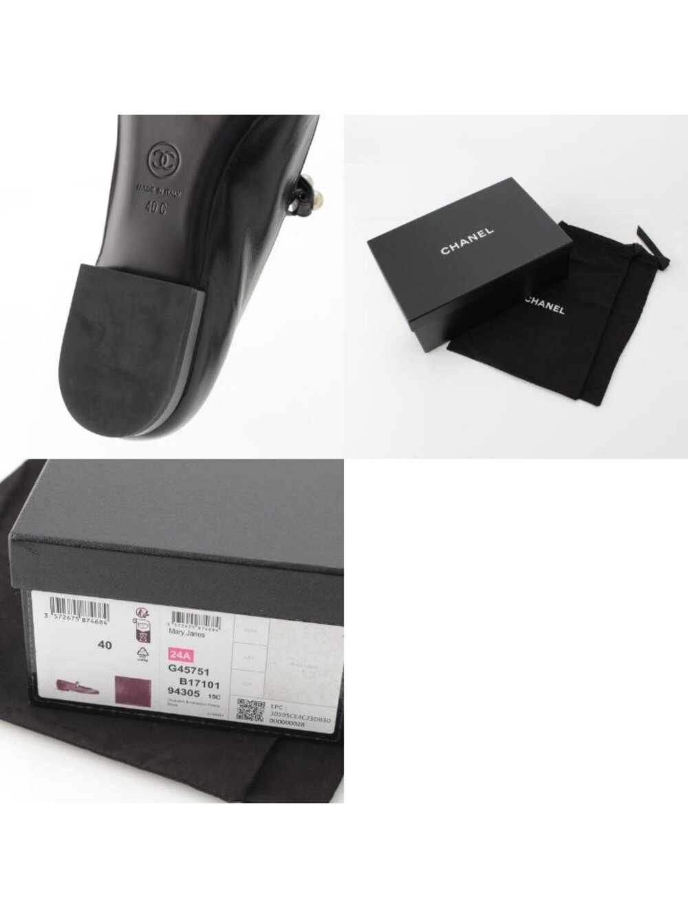 Chanel 40C Mary Jane Goatskin CC Logo Pumps Pearl Shoes Black 40C - Picture 10 of 10
